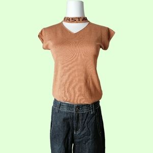 fits sz:M, brown cup sleeve knitted top by J/X